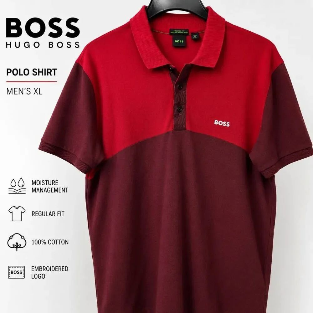 Boss Hugo Boss Polo Shirt XL Red Burgundy Colorblock Regular Fit Cotton